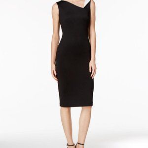 Calvin Klein Black Contrast Collar Midi Sheath Dress